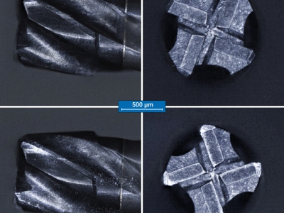 Prototop nástoje ROTANA před a po obrobení čtyř drážek